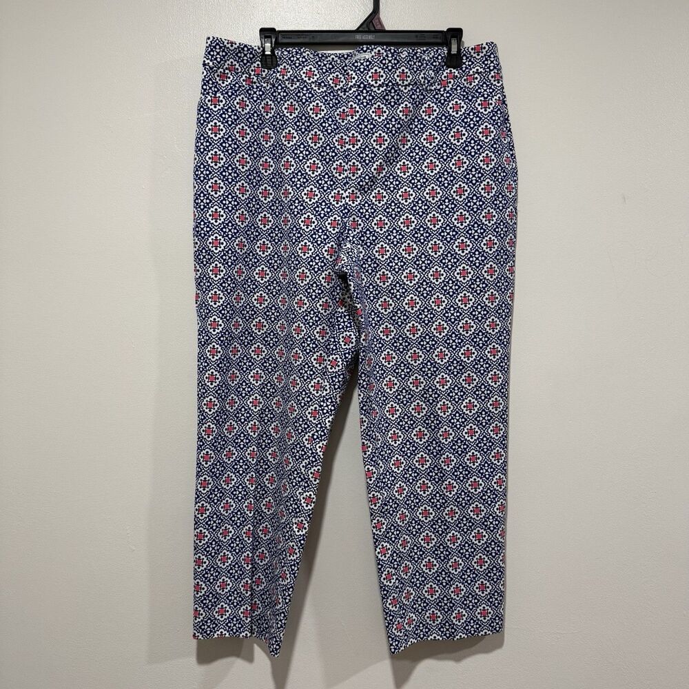 Charter Club Cotton Blend Newport Slim Crop Blue Pattern Pants Womens Size 14‎